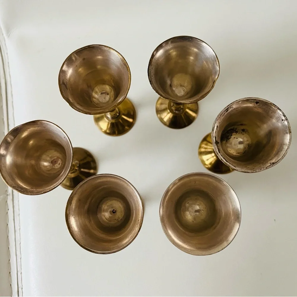 Elegant Brass and Silver Goblet Set with Tray